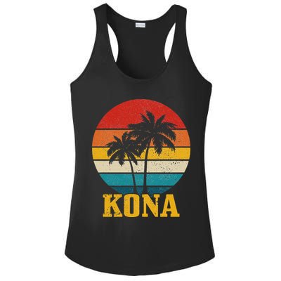 Kona Hawaii Vintage Palm Trees Surfing Surfer Hawaiian Ladies PosiCharge Competitor Racerback Tank