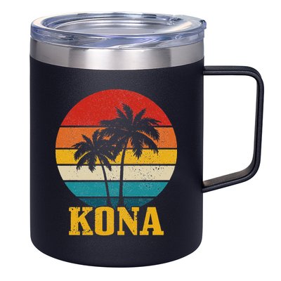 Kona Hawaii Vintage Palm Trees Surfing Surfer Hawaiian 12oz Stainless Steel Coffee Mug
