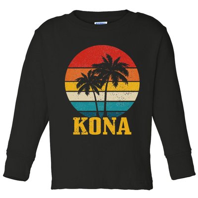 Kona Hawaii Vintage Palm Trees Surfing Surfer Hawaiian Toddler Long Sleeve Shirt