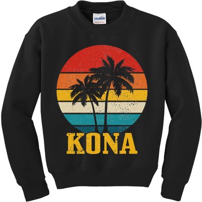 Kona Hawaii Vintage Palm Trees Surfing Surfer Hawaiian Kids Sweatshirt