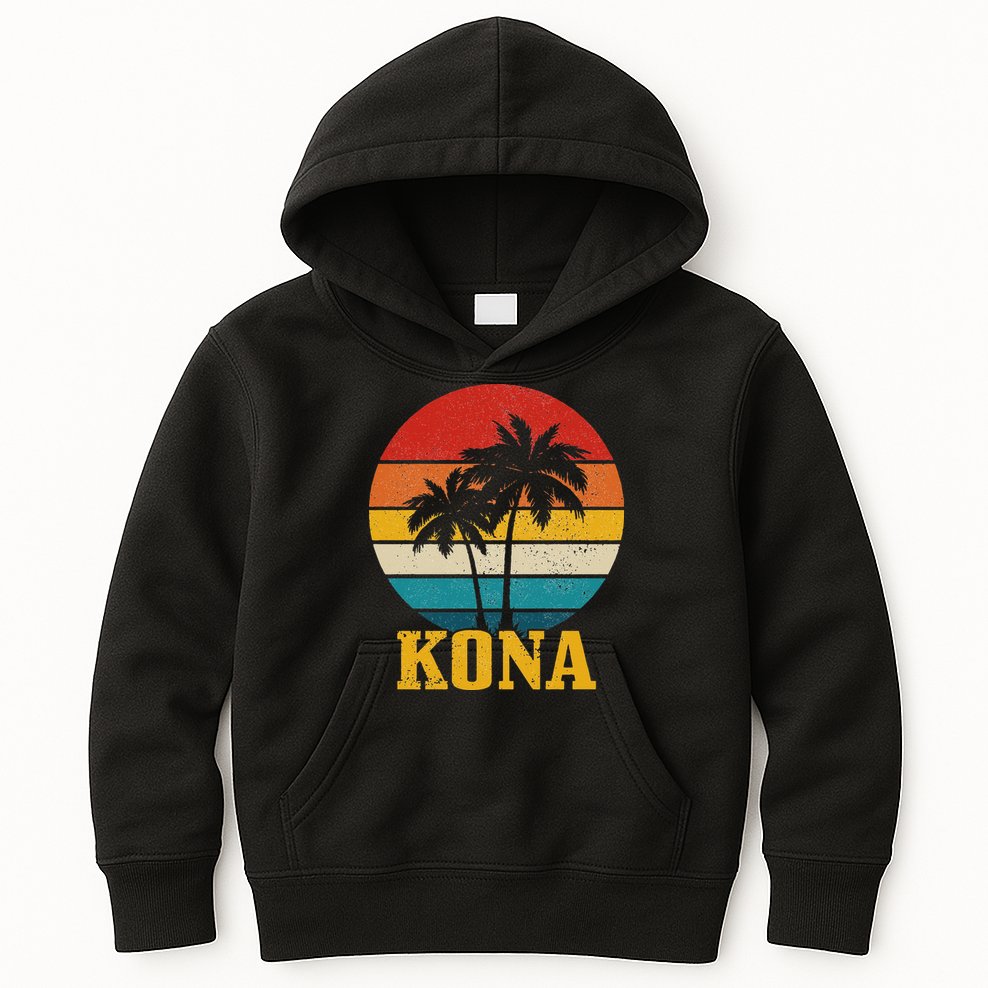 Kona Hawaii Vintage Palm Trees Surfing Surfer Hawaiian Kids Hoodie