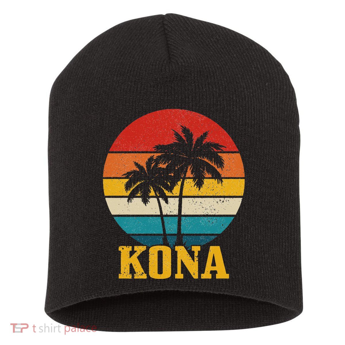 Kona Hawaii Vintage Palm Trees Surfing Surfer Hawaiian Short Acrylic Beanie