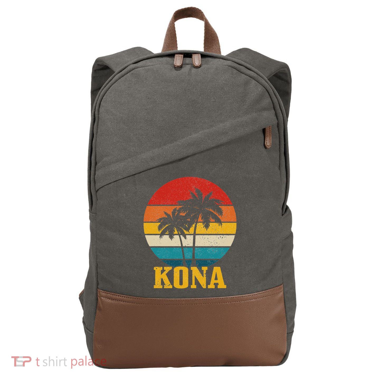 Kona Hawaii Vintage Palm Trees Surfing Surfer Hawaiian Cotton Canvas Backpack