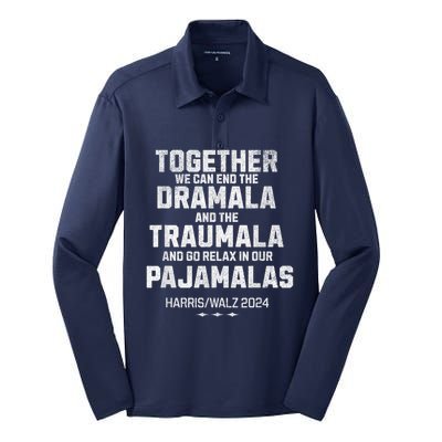 Kamala Harris Walz 2024 We Can End Dramala Traumala Silk Touch Performance Long Sleeve Polo