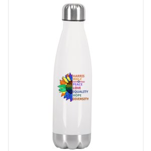 Kamala Harris Waltz Peace Love Equality Hope Diversity Stainless Steel Insulated Water Bottle