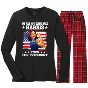 Kamala Harris Were Not Going Back Vote For 2024 President Gift Women's Long Sleeve Flannel Pajama Set 