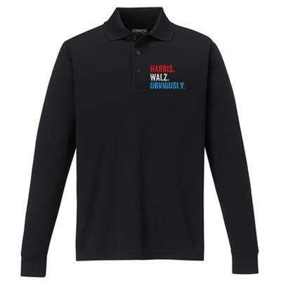 Kamala Harris Walz Obviously 2024 Election Vote Tim Waltz Performance Long Sleeve Polo