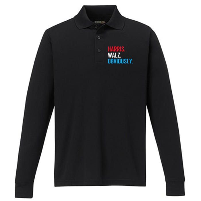 Kamala Harris Walz Obviously 2024 Election Vote Tim Waltz Performance Long Sleeve Polo