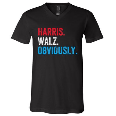 Kamala Harris Walz Obviously 2024 Election Vote Tim Waltz V-Neck T-Shirt