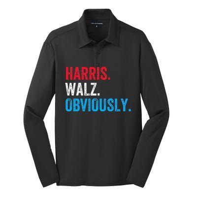 Kamala Harris Walz Obviously 2024 Election Vote Tim Waltz Silk Touch Performance Long Sleeve Polo