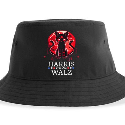 Kamala Harris Walz Childless Cat Lady Horror Cat Blood Moon Sustainable Bucket Hat