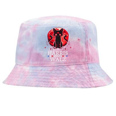 Kamala Harris Walz Childless Cat Lady Horror Cat Blood Moon Tie-Dyed Bucket Hat