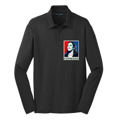 Kamala Harris Walz Waltz 2024 Moving Forward Not Going Back Silk Touch Performance Long Sleeve Polo