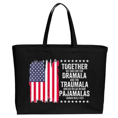 Kamala Harris Walz 2024 We Can End Dramala Traumala Cotton Canvas Jumbo Tote