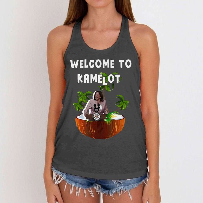 Kamala Harris Welcome To Kamelot Presidential Election 2024 Women's Knotted Racerback Tank