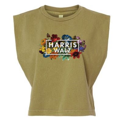 Kamala Harris Walz 2024 Floral Flowers Box Harris Waltz 2024 Garment-Dyed Women's Muscle Tee