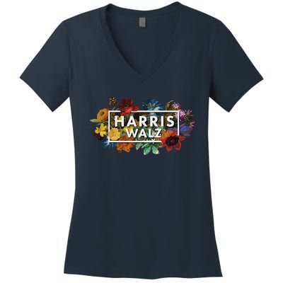 Kamala Harris Walz 2024 Floral Flowers Box Harris Waltz 2024 Women's V-Neck T-Shirt