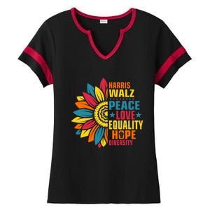 Kamala Harris Waltz Peace Love E Hope Diversity Ladies Halftime Notch Neck Tee