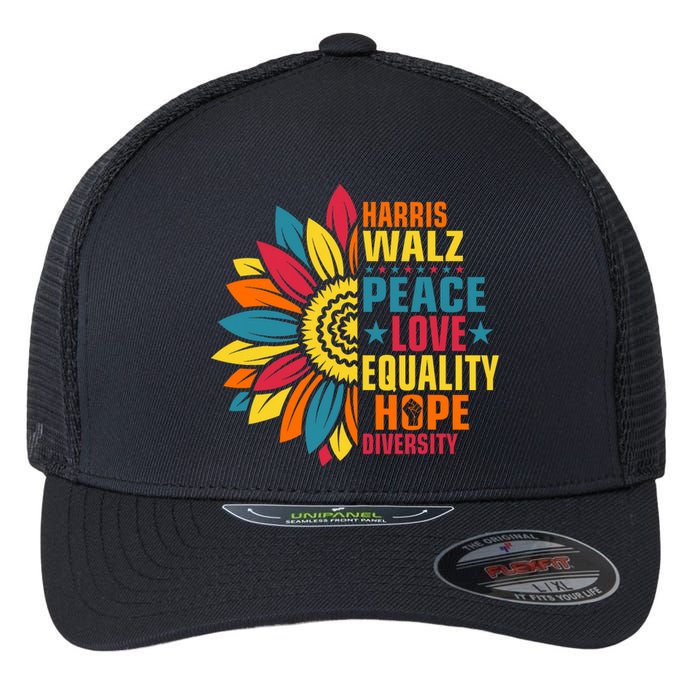 Kamala Harris Waltz Peace Love E Hope Diversity Flexfit Unipanel Trucker Cap