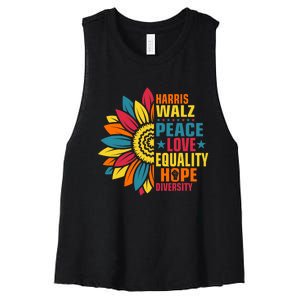 Kamala Harris Waltz Peace Love E Hope Diversity Women's Racerback Cropped Tank