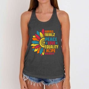 Kamala Harris Waltz Peace Love E Hope Diversity Women's Knotted Racerback Tank