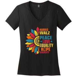 Kamala Harris Waltz Peace Love E Hope Diversity Women's V-Neck T-Shirt