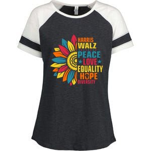 Kamala Harris Waltz Peace Love E Hope Diversity Enza Ladies Jersey Colorblock Tee