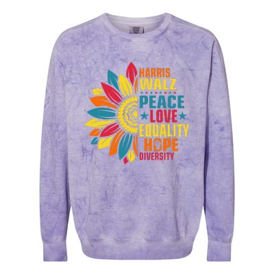 Kamala Harris Waltz Peace Love E Hope Diversity Colorblast Crewneck Sweatshirt