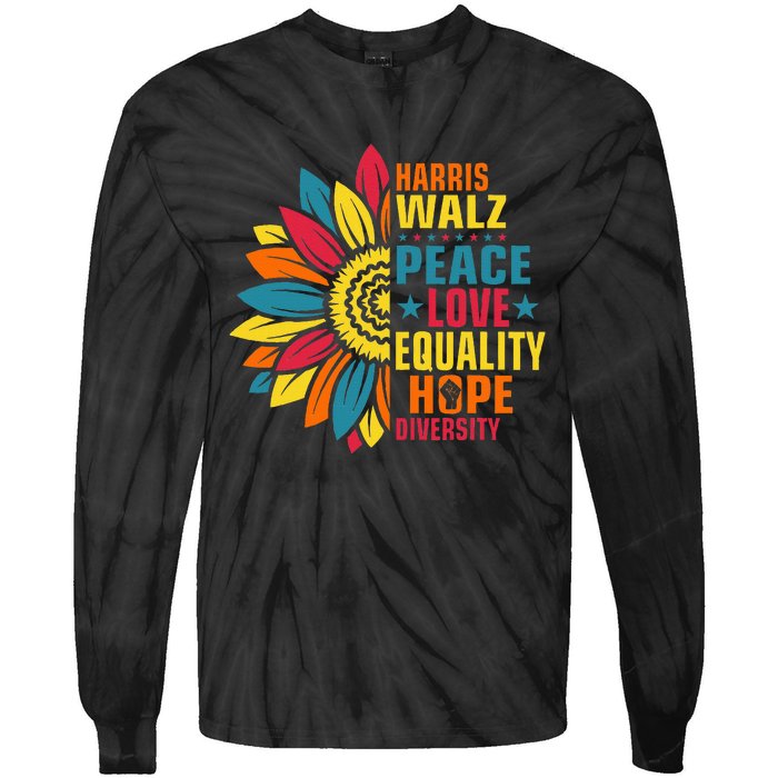 Kamala Harris Waltz Peace Love E Hope Diversity Tie-Dye Long Sleeve Shirt