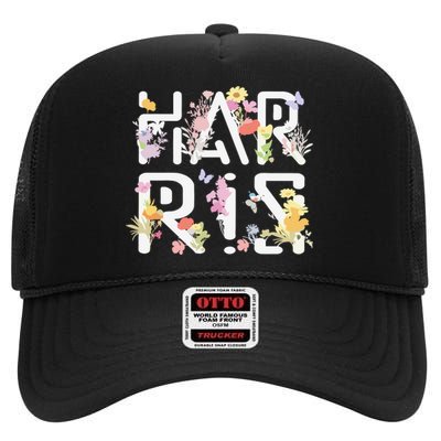 Kamala Harris Wildflower Floral Feminine First Female President 24 High Crown Mesh Back Trucker Hat