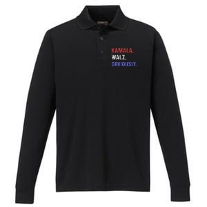 Kamala Harris Walz Obviously 2024 Performance Long Sleeve Polo