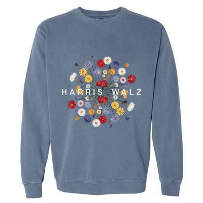 Kamala Harris Waltz Harris Walz Flower Mandala Central Bloom Garment-Dyed Sweatshirt