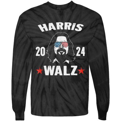 Kamala Harris Waltz 2024 Funny Man White Sunglasses Usa Tie-Dye Long Sleeve Shirt