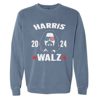 Kamala Harris Waltz 2024 Funny Man White Sunglasses Usa Garment-Dyed Sweatshirt