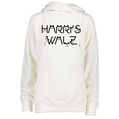 Kamala Harris Walz Waltz 2024 Cat Lettering Positive Funny Womens Funnel Neck Pullover Hood