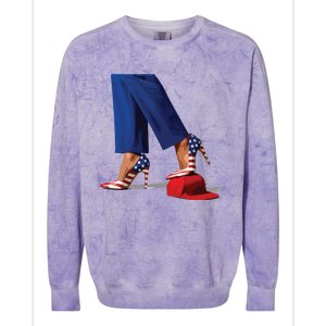 Kamala Harris With High Heels Stepping On Red Hat Colorblast Crewneck Sweatshirt