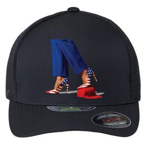 Kamala Harris With High Heels Stepping On Red Hat Flexfit Unipanel Trucker Cap