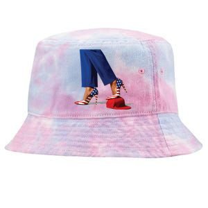 Kamala Harris With High Heels Stepping On Red Hat Tie-Dyed Bucket Hat