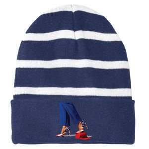 Kamala Harris With High Heels Stepping On Red Hat Striped Beanie with Solid Band