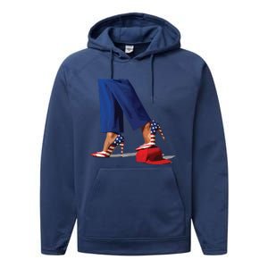 Kamala Harris With High Heels Stepping On Red Hat Performance Fleece Hoodie