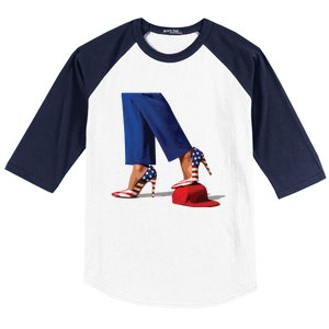 Kamala Harris With High Heels Stepping On Red Hat Baseball Sleeve Shirt