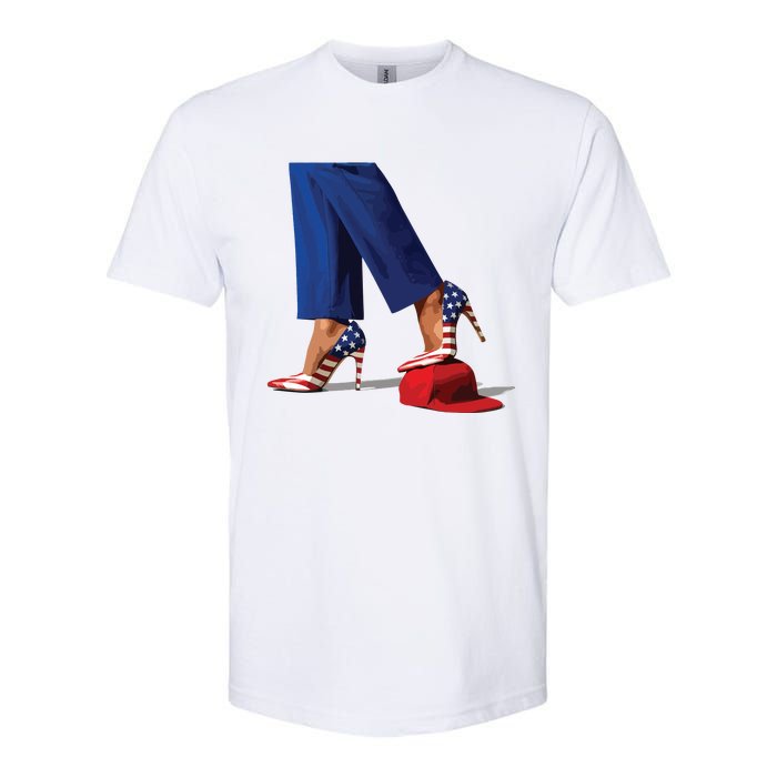 Kamala Harris With High Heels Stepping On Red Hat Softstyle CVC T-Shirt