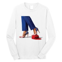 Kamala Harris With High Heels Stepping On Red Hat Long Sleeve Shirt