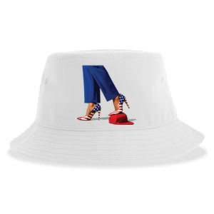 Kamala Harris With High Heels Stepping On Red Hat Sustainable Bucket Hat