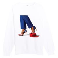 Kamala Harris With High Heels Stepping On Red Hat Premium Crewneck Sweatshirt