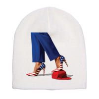 Kamala Harris With High Heels Stepping On Red Hat Short Acrylic Beanie