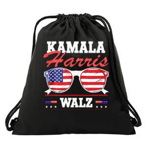 Kamala Harris Waltz American Flag Drawstring Bag