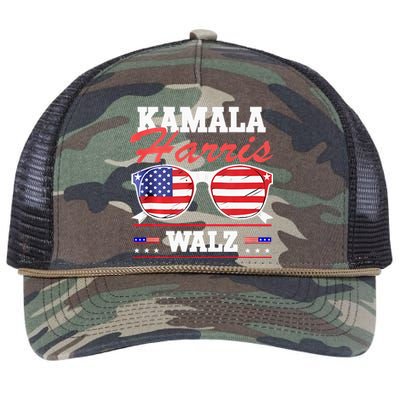 Kamala Harris Waltz American Flag Retro Rope Trucker Hat Cap