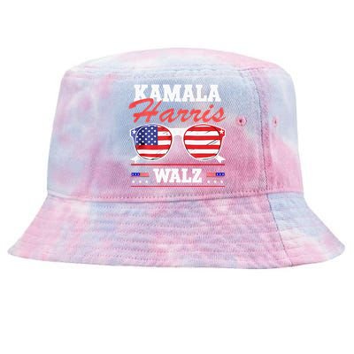 Kamala Harris Waltz American Flag Tie-Dyed Bucket Hat