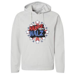 Kamala Harris Walz 2024 Distressed Election Shooting Stars Performance Fleece Hoodie